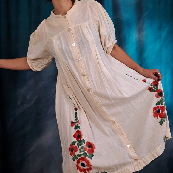 Vintage Boho Chic Casual Hand-painted Cotton Dress Made in India - Picture 4 of 9